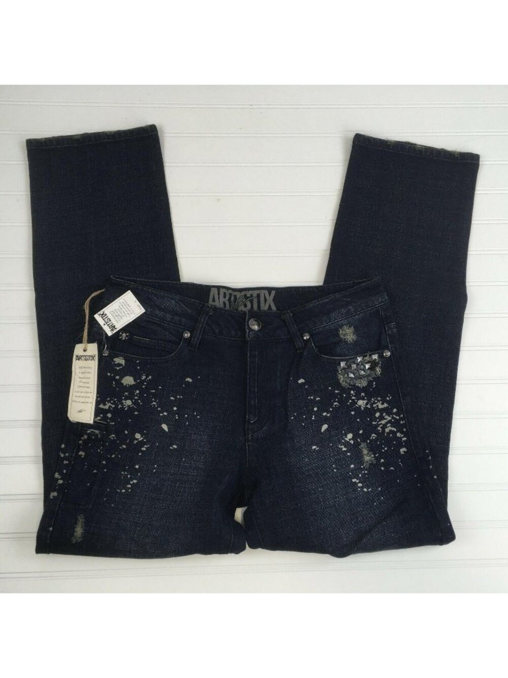 NEW Artistix Distressed Embellished Designer Greg Pollisseni Jeans Mens 32x31.5